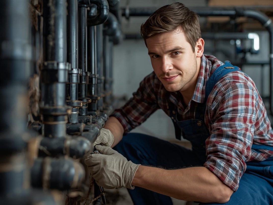 create an image of an plumber fixing soil and waste pipes create an image of an plumber fixing soil and waste pipes